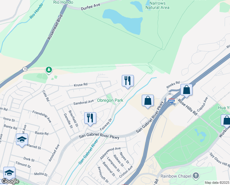 map of restaurants, bars, coffee shops, grocery stores, and more near 9502 Epsom Place in Pico Rivera