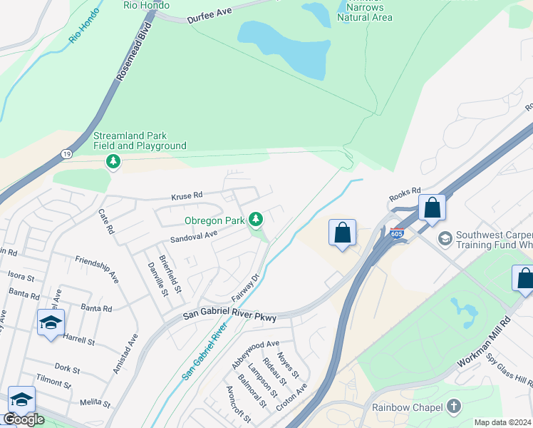 map of restaurants, bars, coffee shops, grocery stores, and more near 9502 Epsom Place in Pico Rivera