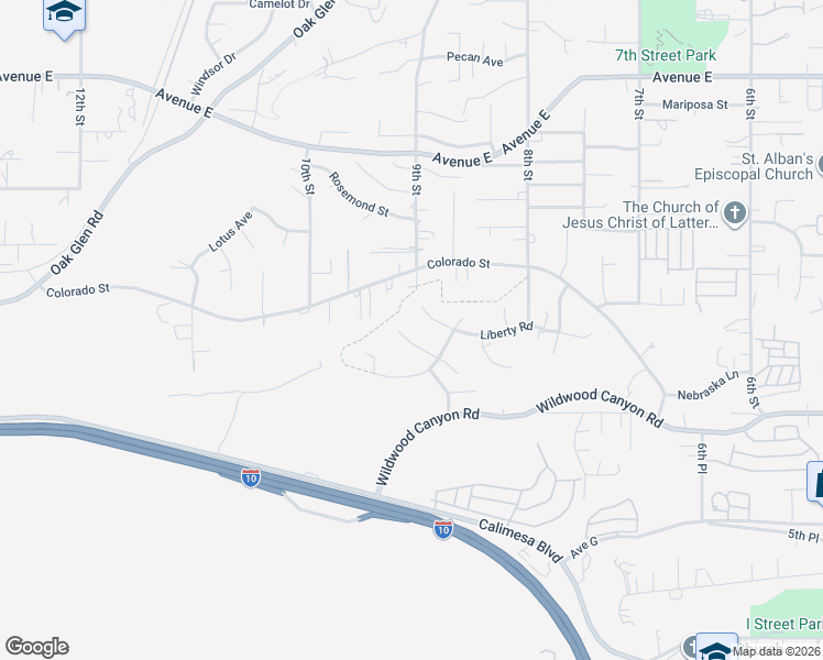 map of restaurants, bars, coffee shops, grocery stores, and more near 33490 Gene Autry Circle in Yucaipa