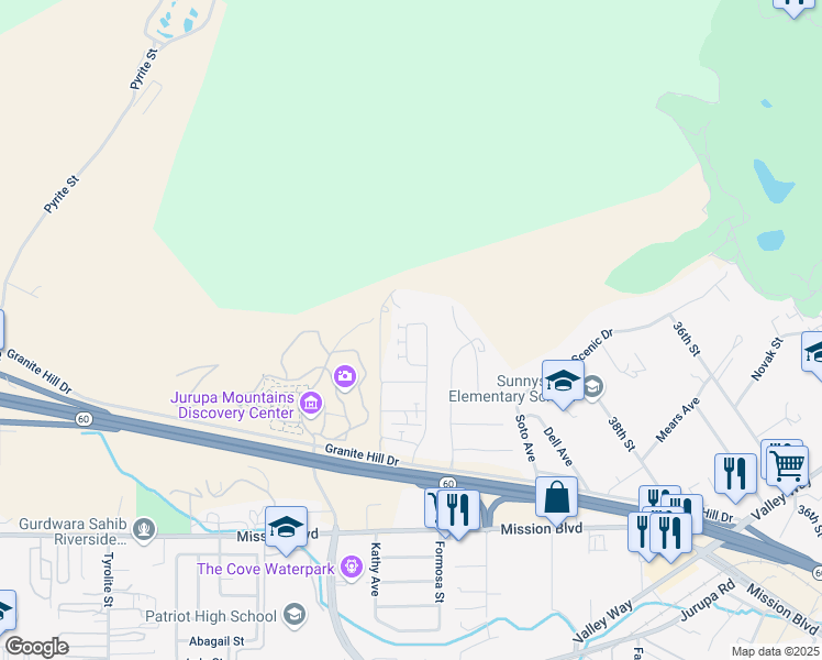 map of restaurants, bars, coffee shops, grocery stores, and more near 3899 Boulder Drive in Jurupa Valley