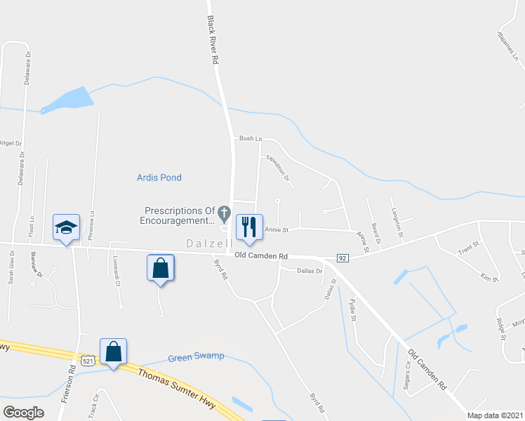 map of restaurants, bars, coffee shops, grocery stores, and more near 3338 Annie Street in Dalzell