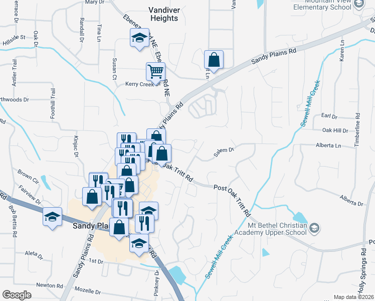 map of restaurants, bars, coffee shops, grocery stores, and more near 2231 Wilmington Cir NE in Marietta
