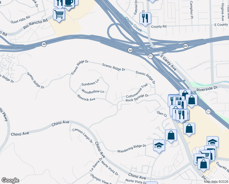 map of restaurants, bars, coffee shops, grocery stores, and more near 12933 Homeridge Lane in Chino Hills