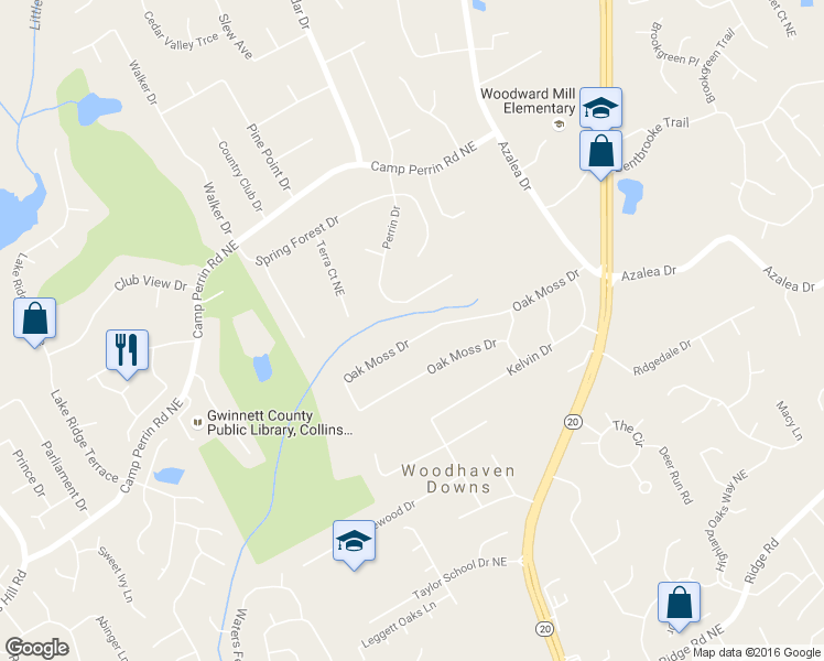 map of restaurants, bars, coffee shops, grocery stores, and more near 964 Oak Moss Drive in Lawrenceville