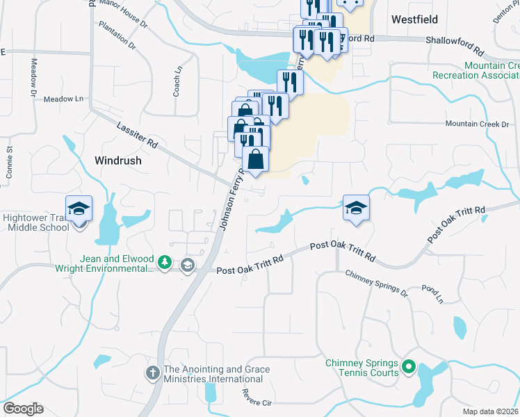 map of restaurants, bars, coffee shops, grocery stores, and more near 2811 Interlaken Drive in Marietta