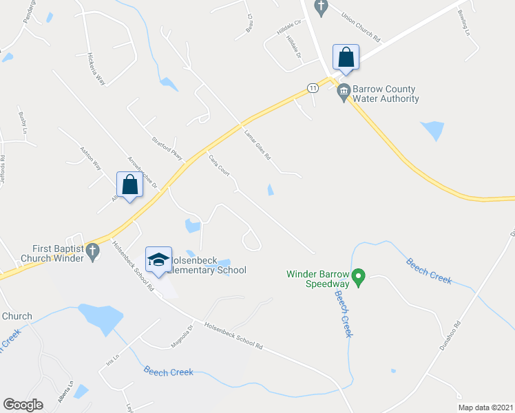 map of restaurants, bars, coffee shops, grocery stores, and more near 659 Carla Court in Winder