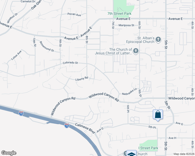 map of restaurants, bars, coffee shops, grocery stores, and more near 33778 Liberty Road in Yucaipa