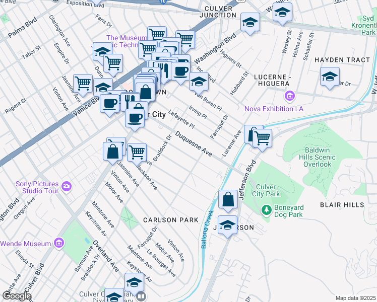 map of restaurants, bars, coffee shops, grocery stores, and more near 4160 Lincoln Avenue in Culver City