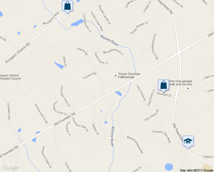 map of restaurants, bars, coffee shops, grocery stores, and more near Old Fountain Road Northeast in Lawrenceville