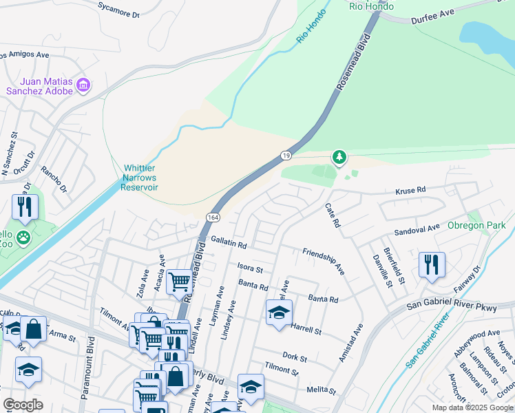 map of restaurants, bars, coffee shops, grocery stores, and more near 3729 Saratoga Street in Pico Rivera