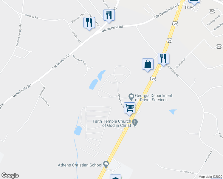 map of restaurants, bars, coffee shops, grocery stores, and more near 1495 U.S. 29 in Athens