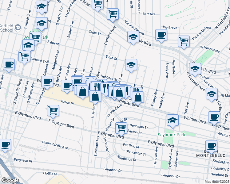 map of restaurants, bars, coffee shops, grocery stores, and more near 753 Bradshawe Avenue in Los Angeles