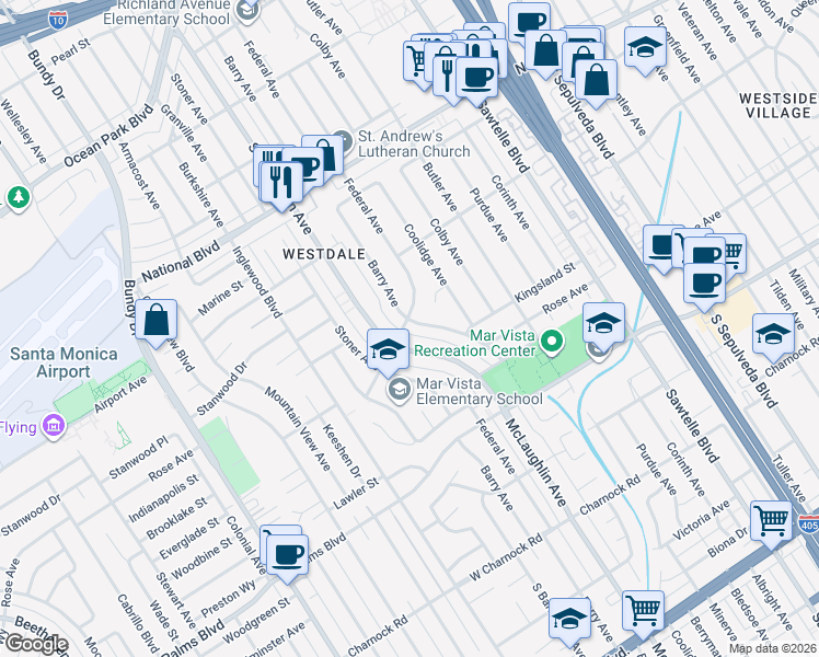 map of restaurants, bars, coffee shops, grocery stores, and more near 3301 Colbert Avenue in Los Angeles