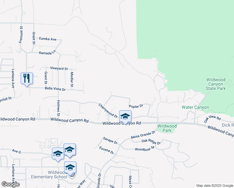 map of restaurants, bars, coffee shops, grocery stores, and more near 36254 Poplar Drive in Yucaipa