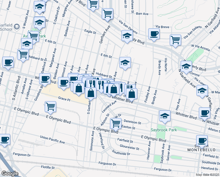 map of restaurants, bars, coffee shops, grocery stores, and more near 753 Bradshawe Avenue in Los Angeles