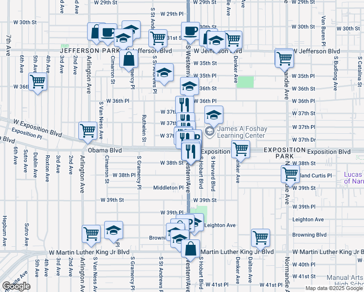 map of restaurants, bars, coffee shops, grocery stores, and more near in Los Angeles