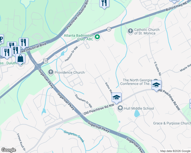 map of restaurants, bars, coffee shops, grocery stores, and more near 1991 Calvin Drive in Duluth