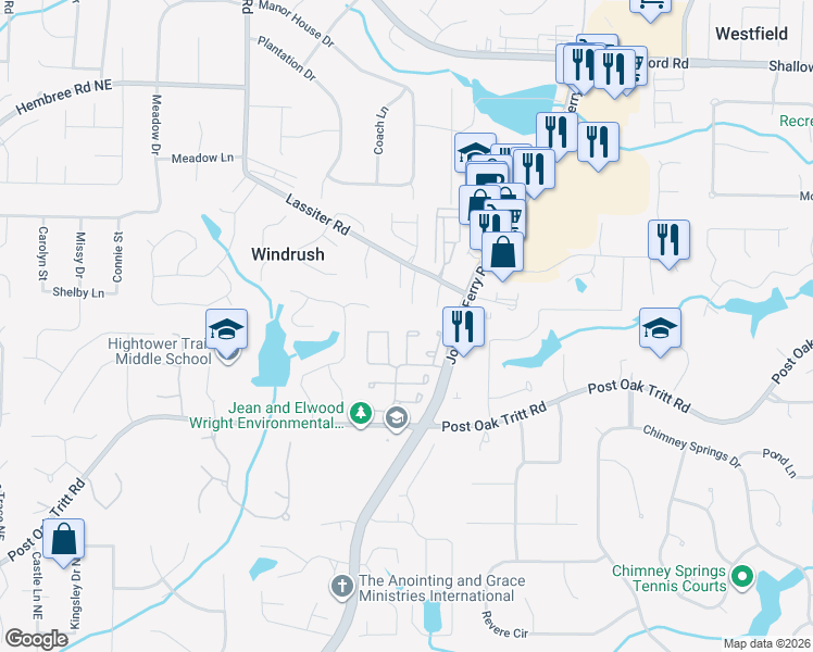map of restaurants, bars, coffee shops, grocery stores, and more near 86 Alicia Court in Marietta
