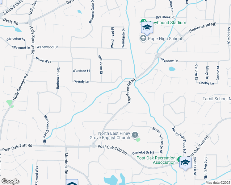 map of restaurants, bars, coffee shops, grocery stores, and more near 3283 Timber Bluff Drive Northeast in Marietta