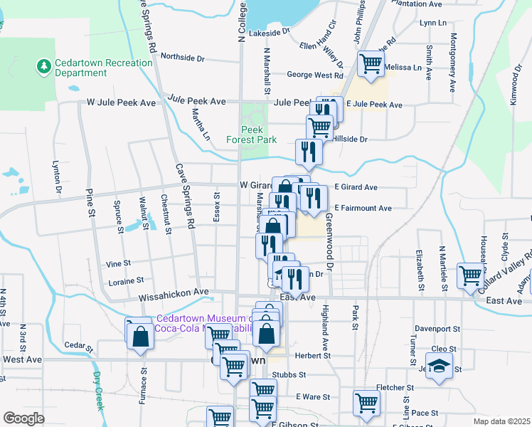 map of restaurants, bars, coffee shops, grocery stores, and more near 224 Marshall Street in Cedartown