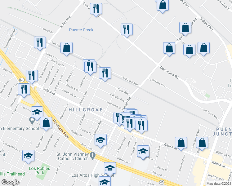 map of restaurants, bars, coffee shops, grocery stores, and more near 818 Valencia Avenue in Hacienda Heights