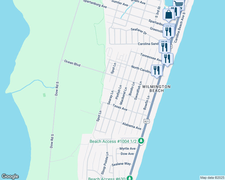 map of restaurants, bars, coffee shops, grocery stores, and more near 800 South Carolina Avenue in Carolina Beach