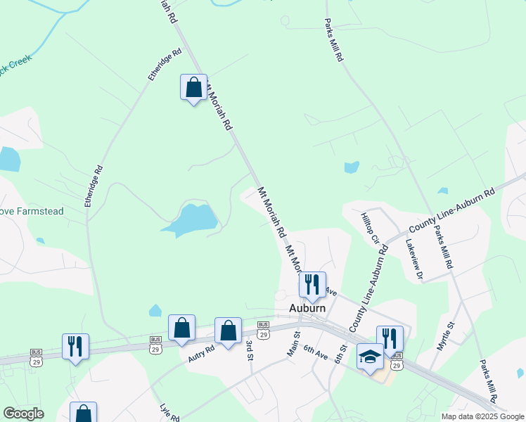 map of restaurants, bars, coffee shops, grocery stores, and more near 94 Mount Moriah Road in Auburn