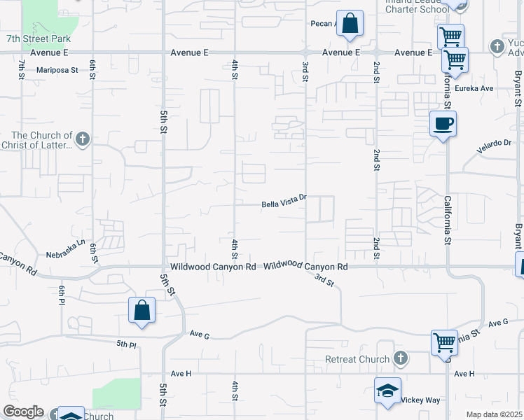 map of restaurants, bars, coffee shops, grocery stores, and more near 12968 Scenic View Court in Yucaipa