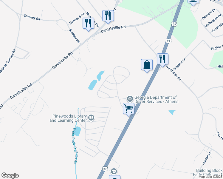 map of restaurants, bars, coffee shops, grocery stores, and more near 1495 U.S. 29 in Athens