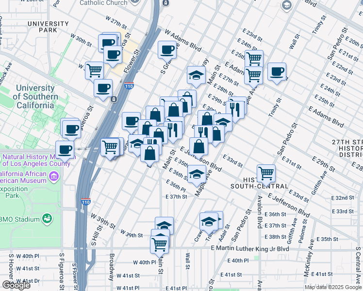 map of restaurants, bars, coffee shops, grocery stores, and more near in Los Angeles