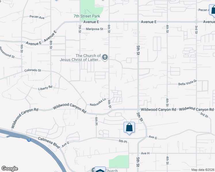 map of restaurants, bars, coffee shops, grocery stores, and more near 12916 6th Street in Yucaipa
