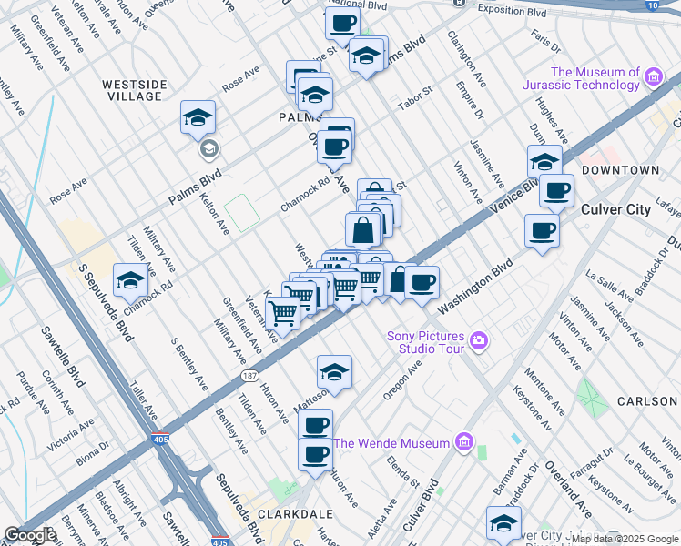 map of restaurants, bars, coffee shops, grocery stores, and more near 3745 Glendon Avenue in Los Angeles