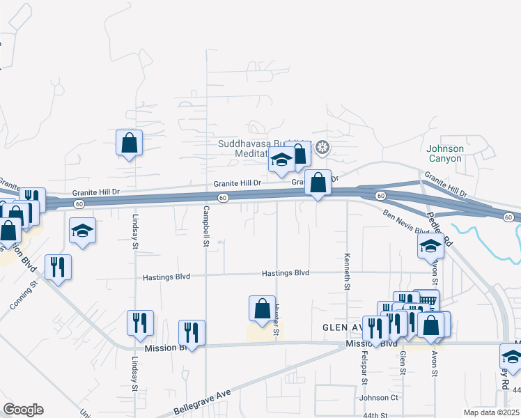 map of restaurants, bars, coffee shops, grocery stores, and more near 9446 Ben Nevis Boulevard in Riverside