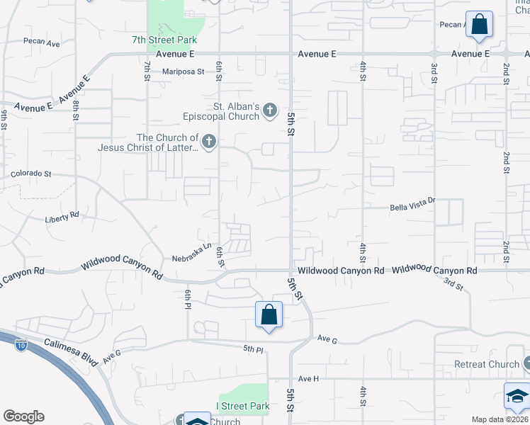 map of restaurants, bars, coffee shops, grocery stores, and more near 12995 6th Street in Yucaipa