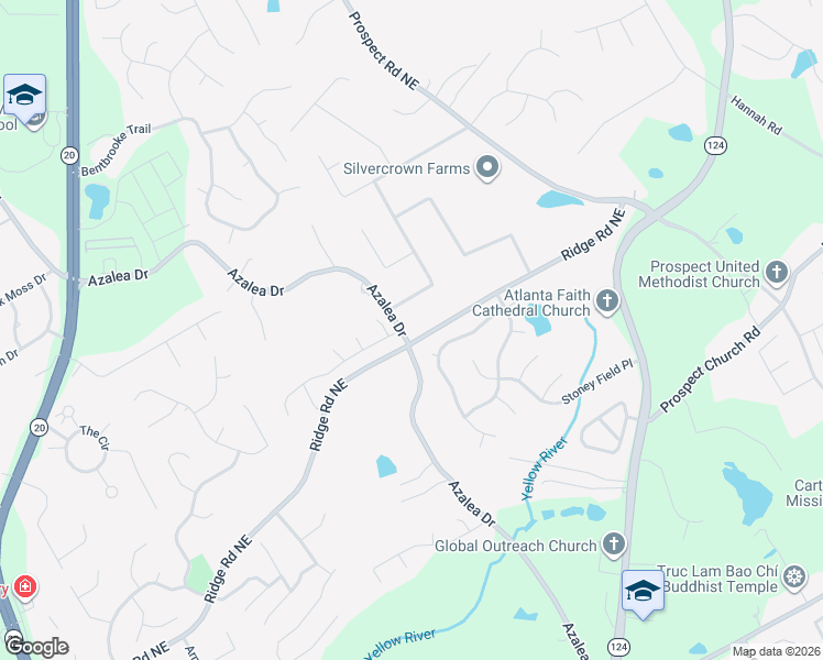 map of restaurants, bars, coffee shops, grocery stores, and more near 1663 Azalea Drive in Lawrenceville