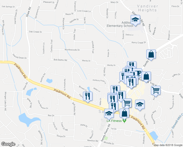 map of restaurants, bars, coffee shops, grocery stores, and more near 1819 Chasewood Park Drive in Marietta