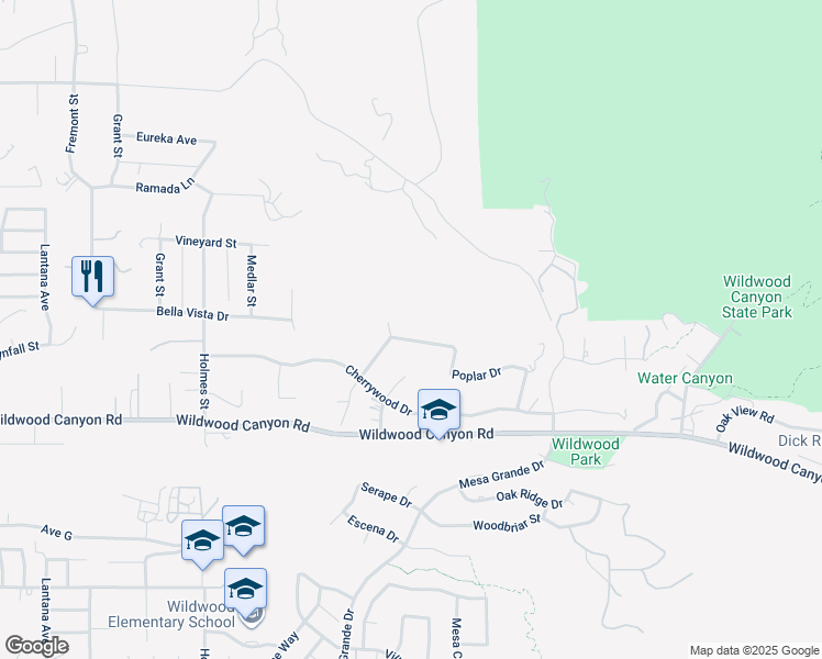 map of restaurants, bars, coffee shops, grocery stores, and more near 36254 Poplar Drive in Yucaipa