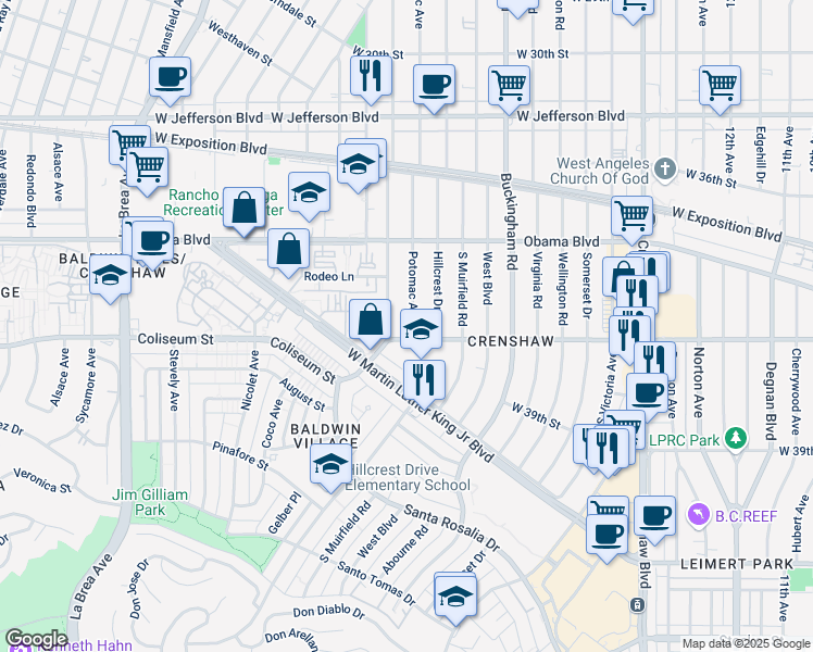 map of restaurants, bars, coffee shops, grocery stores, and more near 3750 Potomac Avenue in Los Angeles