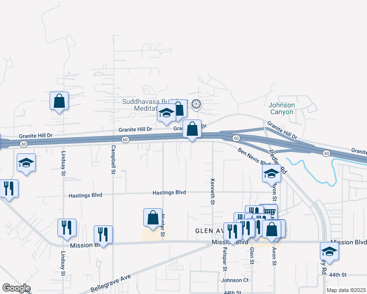 map of restaurants, bars, coffee shops, grocery stores, and more near 9332 Ben Nevis Boulevard in Riverside