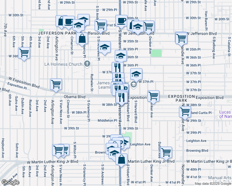 map of restaurants, bars, coffee shops, grocery stores, and more near in Los Angeles