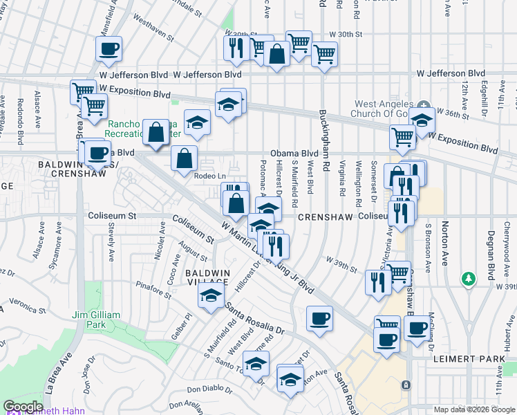 map of restaurants, bars, coffee shops, grocery stores, and more near 3750 Potomac Avenue in Los Angeles