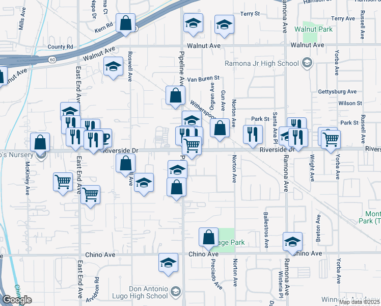 map of restaurants, bars, coffee shops, grocery stores, and more near in Ontario