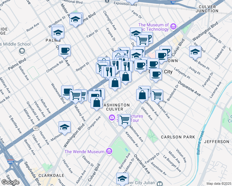 map of restaurants, bars, coffee shops, grocery stores, and more near in Los Angeles