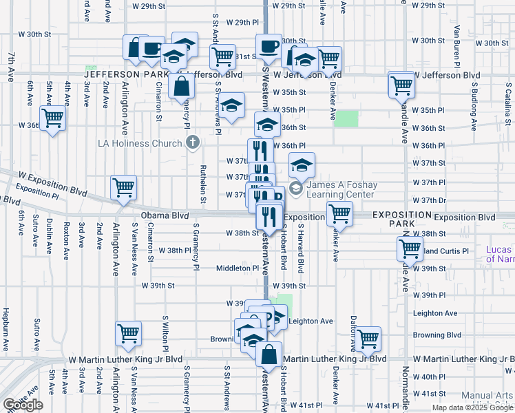 map of restaurants, bars, coffee shops, grocery stores, and more near in Los Angeles