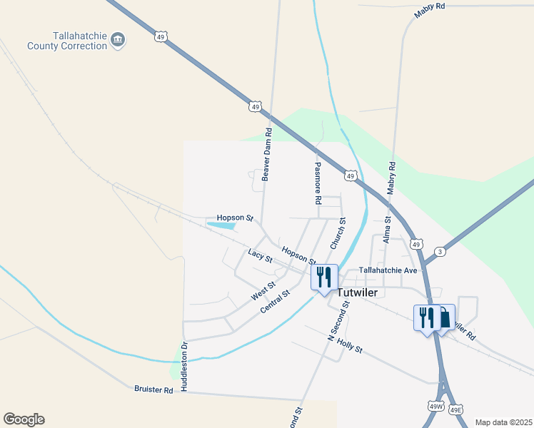 map of restaurants, bars, coffee shops, grocery stores, and more near 416 1st Street in Tutwiler
