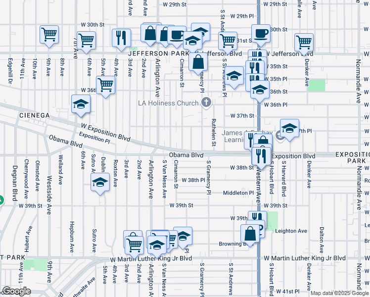 map of restaurants, bars, coffee shops, grocery stores, and more near 3780 Cimarron Street in Los Angeles