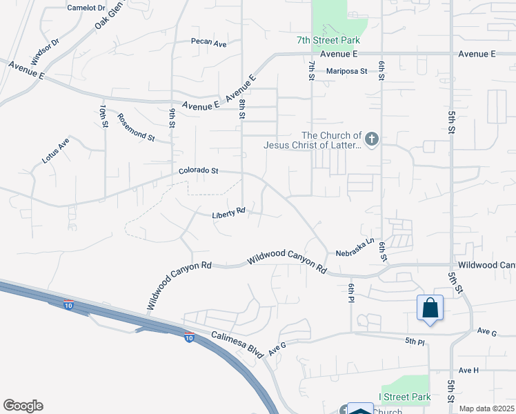 map of restaurants, bars, coffee shops, grocery stores, and more near 33707 Liberty Road in Yucaipa