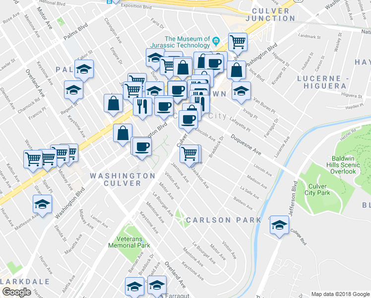 map of restaurants, bars, coffee shops, grocery stores, and more near 4014 La Salle Avenue in Culver City
