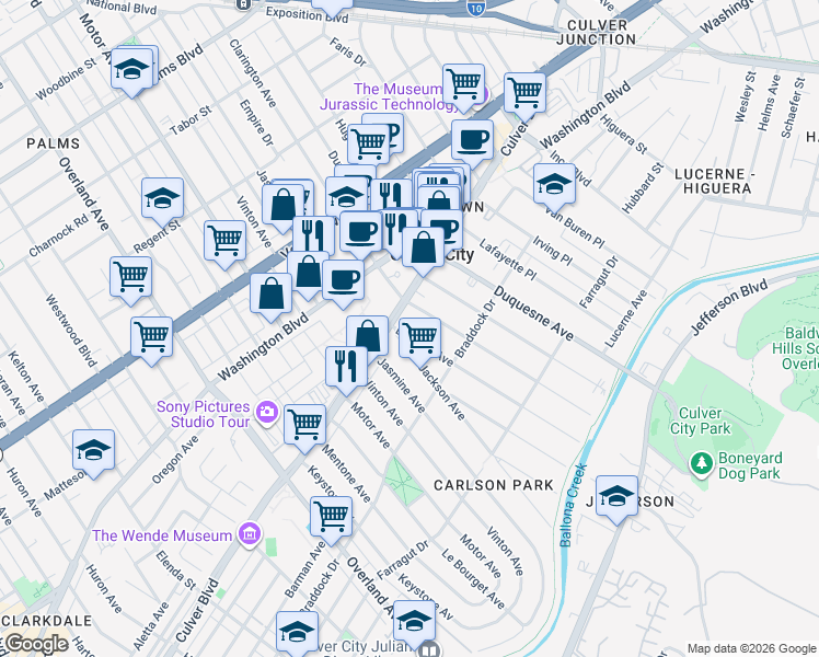 map of restaurants, bars, coffee shops, grocery stores, and more near 4014 La Salle Avenue in Culver City
