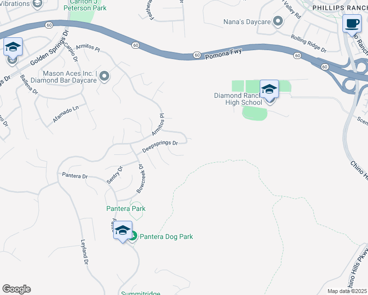 map of restaurants, bars, coffee shops, grocery stores, and more near 658 Foxhaven Place in Diamond Bar